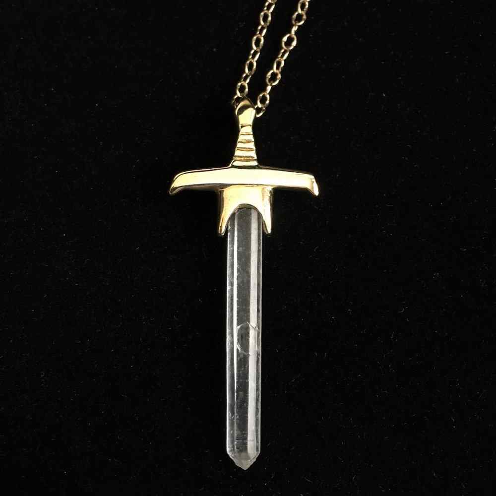 Crystal Sword Pendant Necklace, Quartz Necklace Pendant